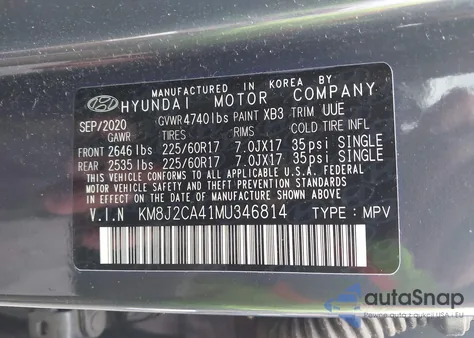 2021 Hyundai Tucson Se z USA, uszkodzony, nr VIN KM8J2CA41MU346814